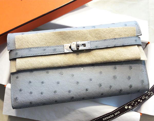エルメス 財布 コピー ケリーウォレット オーストリッチ Bleu Glacier S金具