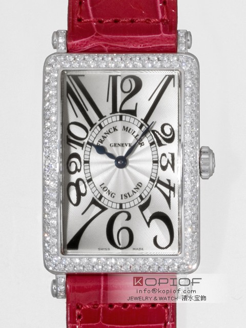 フランクミュラー ロングアイランド スーパーコピー950Q OG(WG)　レッド皮　ベゼル・尾錠ダイヤアフター シルバー