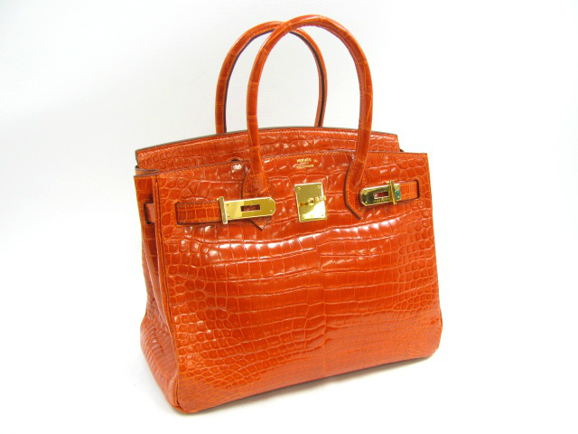 エルメス バーキン30/ハンドバッグ/オレンジ(ゴールド金具)/クロコダイルポロサス エルメス バーキン30/ハンドバッグ/オレンジ(ゴールド金具)/クロコダイルポロサス