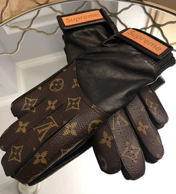 シュプリーム手袋 シュプリームコピー 17AW レザーモノグラムグローブ レザー手袋 ブラウン