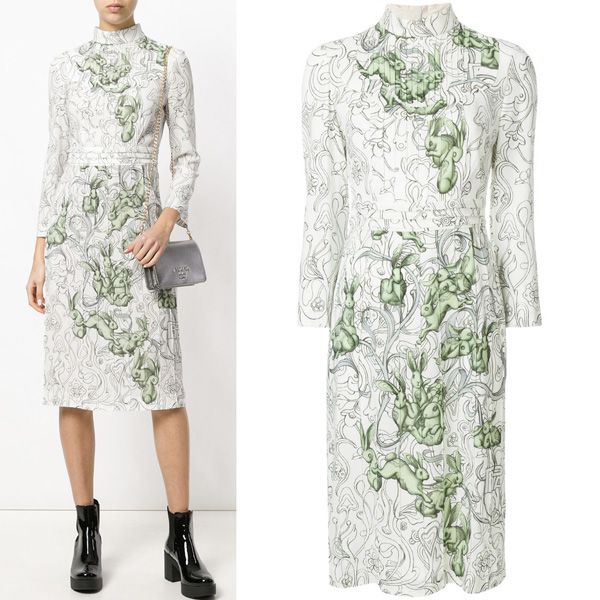 プラダ ラビット ワンピース P35V6 1QCC F0194 RABBIT &amp; FLORAL PRINTED DRESS WITH PINTUCK DETAIL スーパーコピー