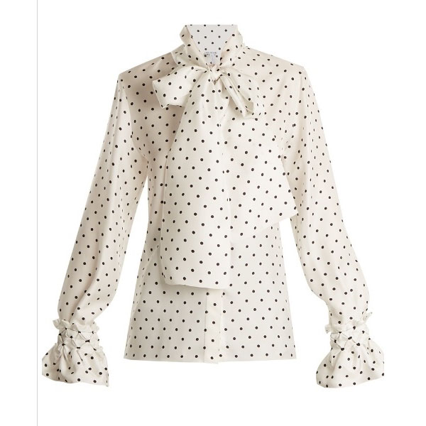 ロエベ☆ラヴァリエールネック ポロ ドット シルク ブラウス 白ロエベ服コピー ロエベ☆ラヴァリエールネック ポロ ドット シルク ブラウス 白ロエベ服コピー