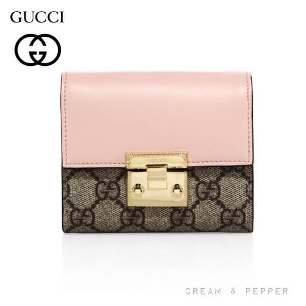 グッチ 財布 コピー GG シュプリーム ピンク折財布 スプリーム パッドロック フレンチ折財布 パーフェクトピンク
