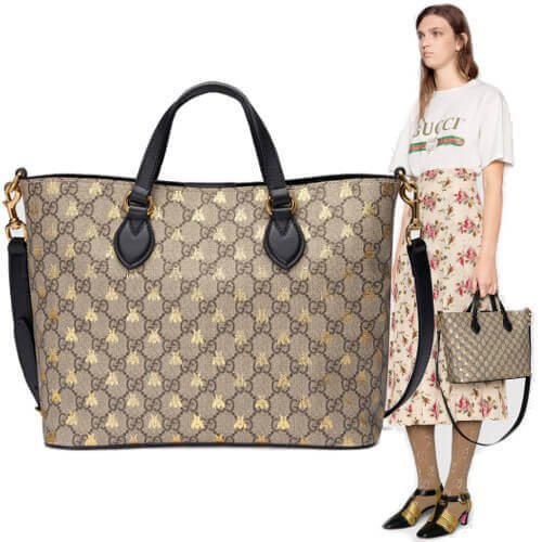 グッチ バッグ トート コピー 2018SS GG シュプリーム ゴールドBEE トートスプリーム バッグ S