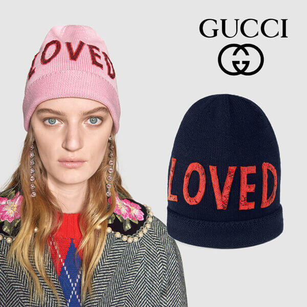18AW グッチスーパーコピー スパンコール &quot;Loved&quot; ウールハット ビーニー
