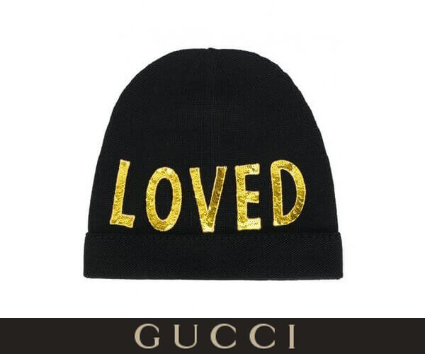 19AW グッチキャップ グッチスーパーコピー LOVEDビーニーキャップでスポーティな気分をプラス ブラック