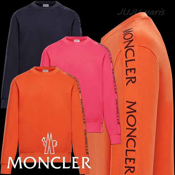 モンクレール 偽物 クルーネックフリース MONCLER 2020SS新作 袖ロゴ プルオーバー オレンジ F1091 8G73310 8098U 326