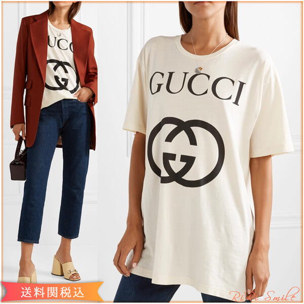 グッチtシャツコピー グッチ tシャツ ロゴ インターロッキング GG ロゴ オーバーサイズ