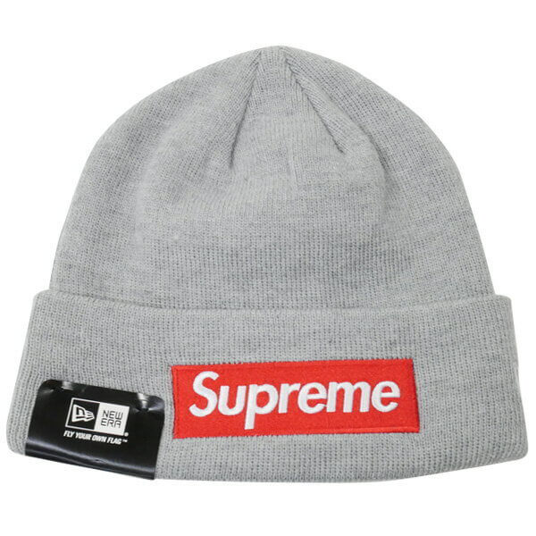 シュプリーム ニット 帽 偽物 New Era Box Logo ロゴビーニー グレー (ステッカー付き)