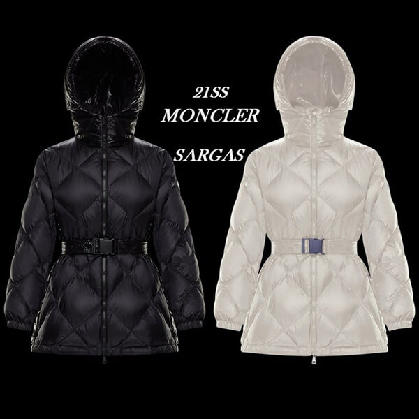 21SS モンクレール ダウン【MONCLER】袖ロゴ&amp;ベルト付きキルティングダウンSARGAS