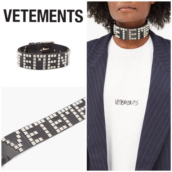 送料関税無料 [ヴェトモン] コピー Studs logo leather choker
