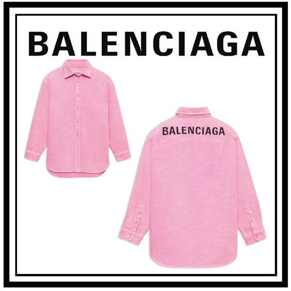 バレンシアガ ビンテージピンク ライトデニムのロゴ シャツ 偽物 583239THW218000 バレンシアガ ビンテージピンク ライトデニムのロゴ シャツ 偽物 583239THW218000