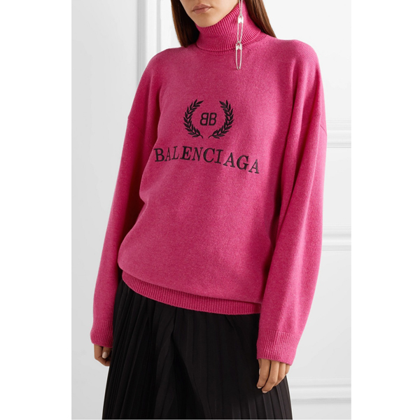 バレンシアガ★AW18/19★ウール&カシミヤ カシミヤ混ウール製 刺繍入りタートルネックセーター